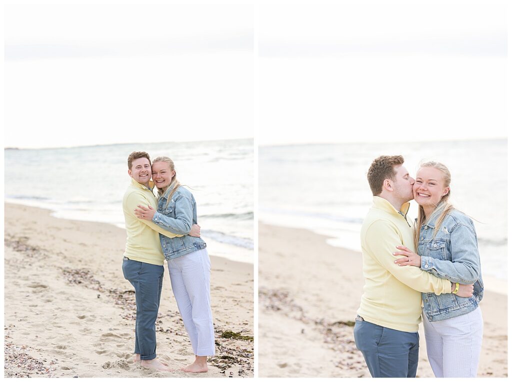 Happy couple after he proposed to her at Steps Beach in Nantucket.