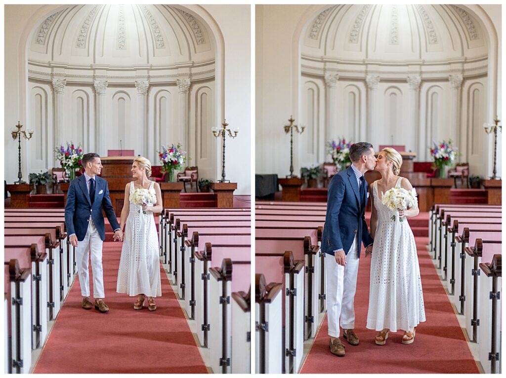 Bride and Groom exiting the church during Nantucket wedding at the Unitarian Church of Nantucket.