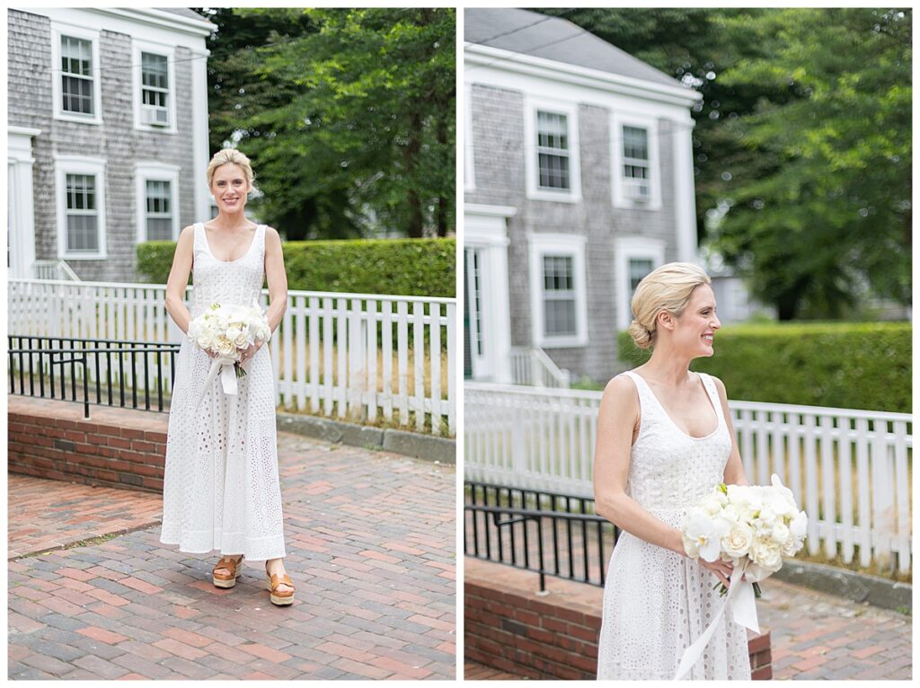 Bridal details for Nantucket wedding in from of Church in Nantucket.