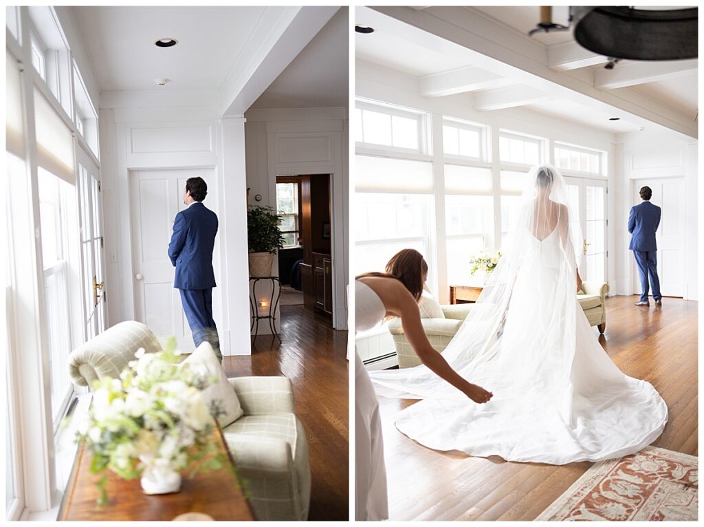 First look with the bride and groom in Chatham, Cape Cod on their wedding day.