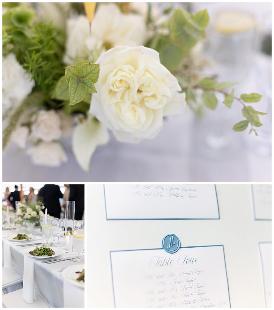 Flowers and reception decor at the Cape Cod wedding in Chatham, MA.