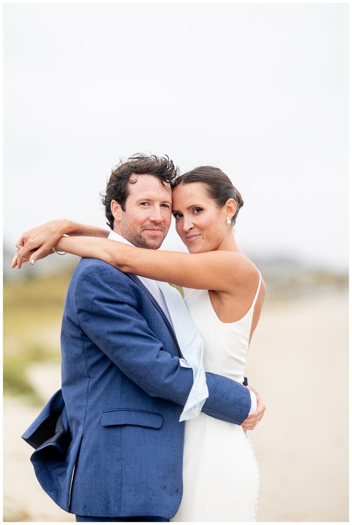 Bride and Groom in Chatham, MA, Cape Cod on their wedding day.