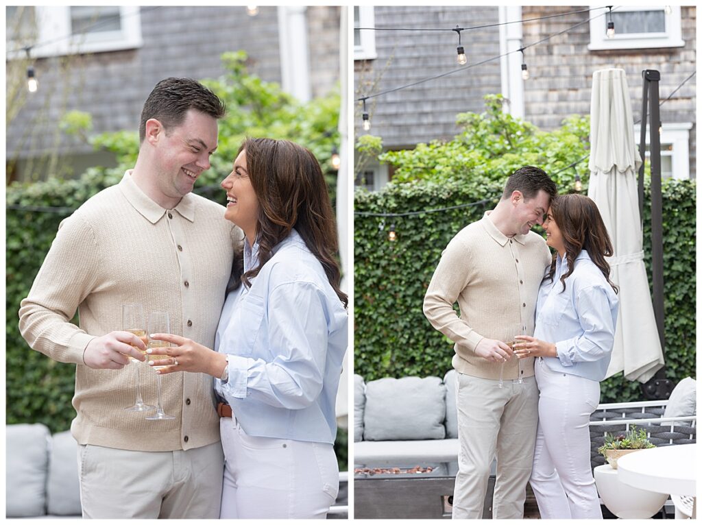 Couple having engagement pictures taken in Nantucket at Hotel Pippa.
