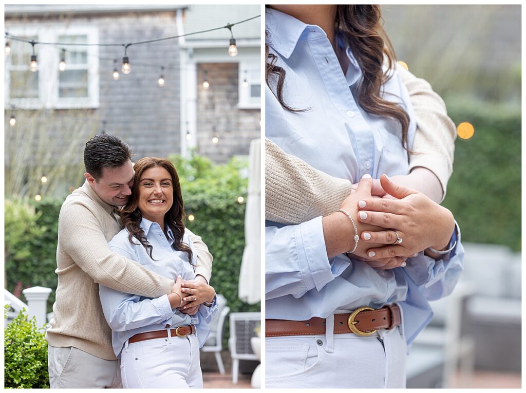 Couple take engagement pictures in Nantucket wile at Hotel Pippa.