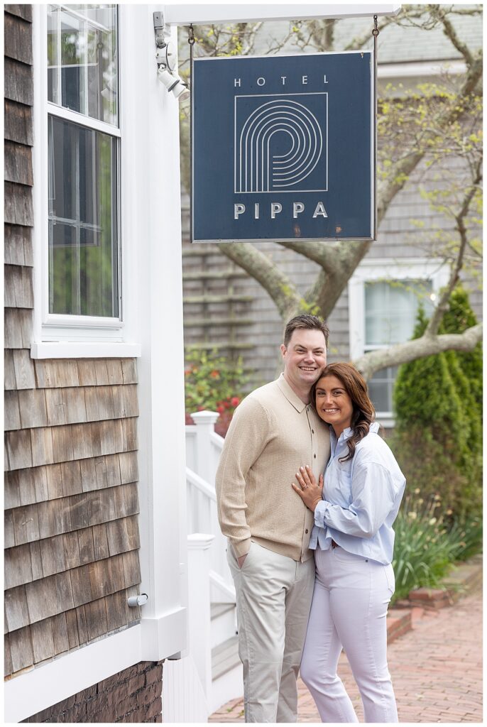 Couple has engagement pictures taken in Nantucket at Hotel Pippa.