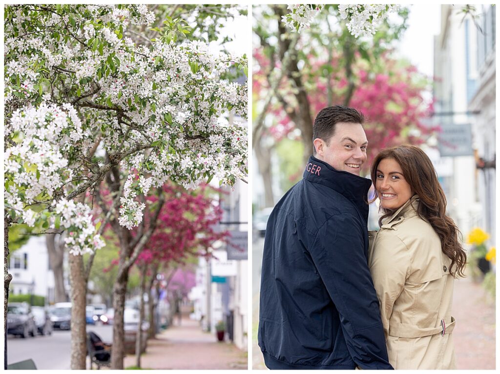 Couple taking engagement pictures in Nantucket while at Hotel Pippa.
