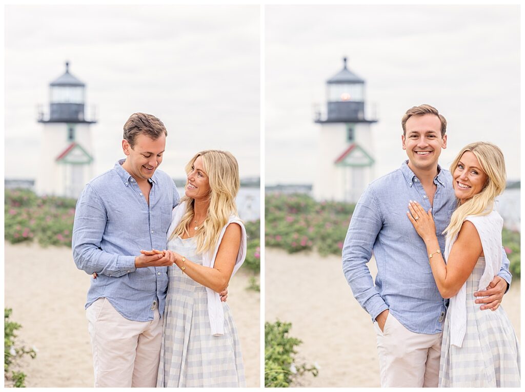 Couple gets engaged at Brant Point Lighthouse in Nantucket over Memorial Day Weekend.