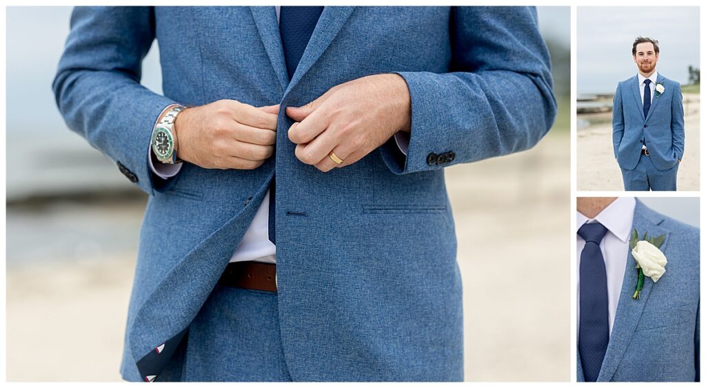 Groom details on the beach at the Chatham, Cape Cod wedding.
