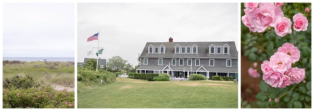 The Wauwinet Luxury, a luxury oceanfront resort in Nantucket on an overcast day in June.
