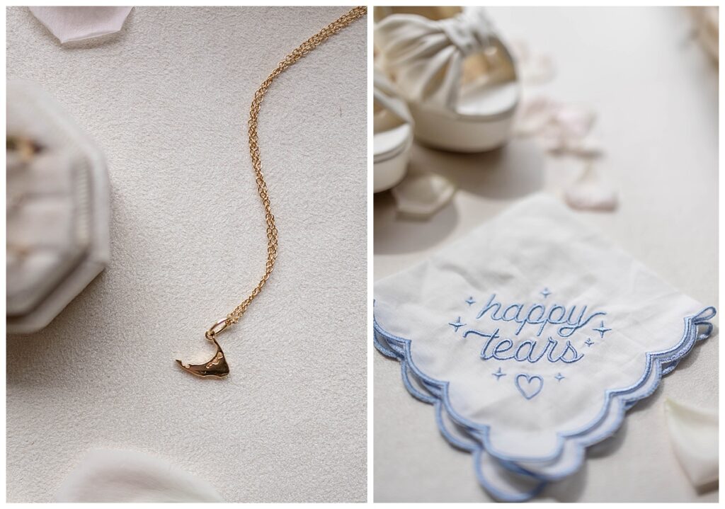 Happy Tears bandana, Nantucket necklace from a wedding in Nantucket at The Wauwinet.