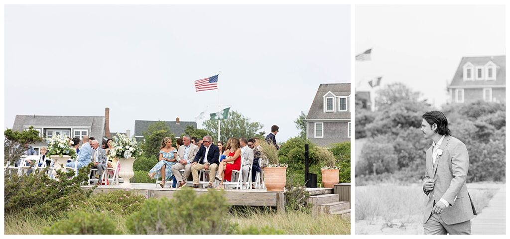 Groom coming into his wedding on the Zen Deck at The Wauwinet in Nantucket.