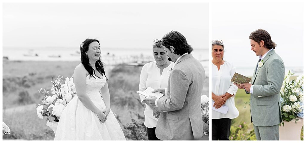 Groom reading his vows to his bride on the Zen Deck at The Wauwinet in Nantucket.