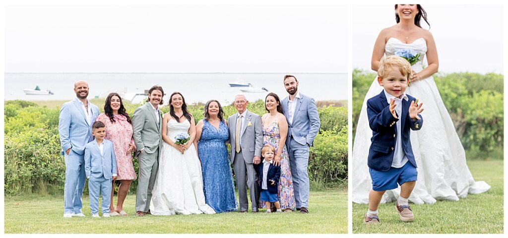 Family gathers outside on the lawn at The Wauwinet in Nantucket.