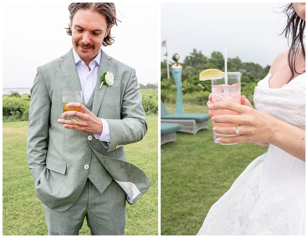 Bride and Groom share a drink after their wedding day at The Wauwinet in Nantucket.