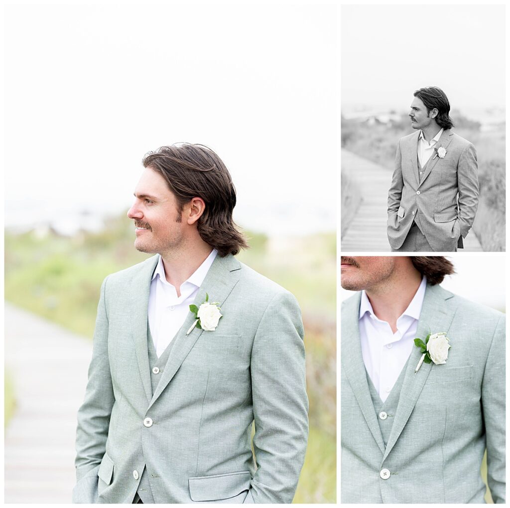 Groom portraits on the boardwalk at The Wauwinet in Nantucket.