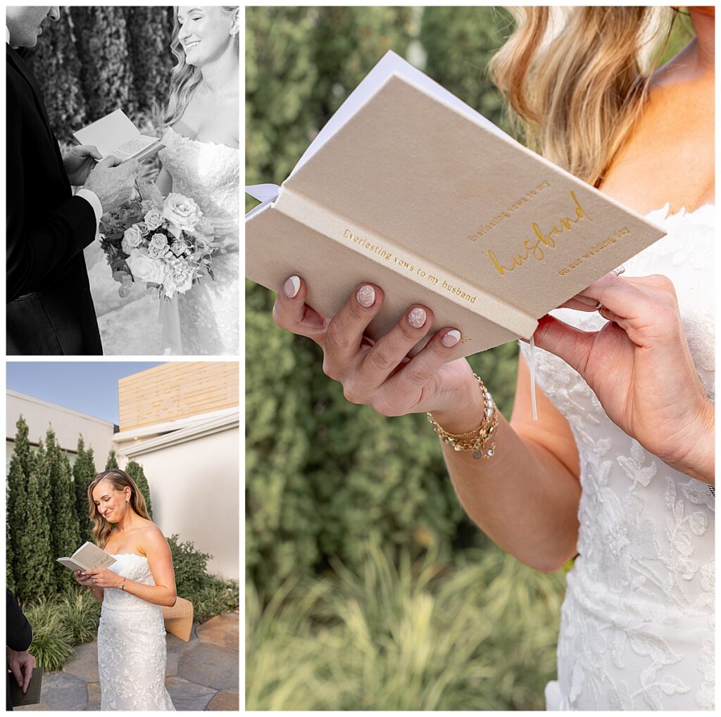 Bride and Groom exchange vows after a First Look at The Lakehouse, a Sapphire Event Group venue in Halifax, Cape Cod, Massachusetts.