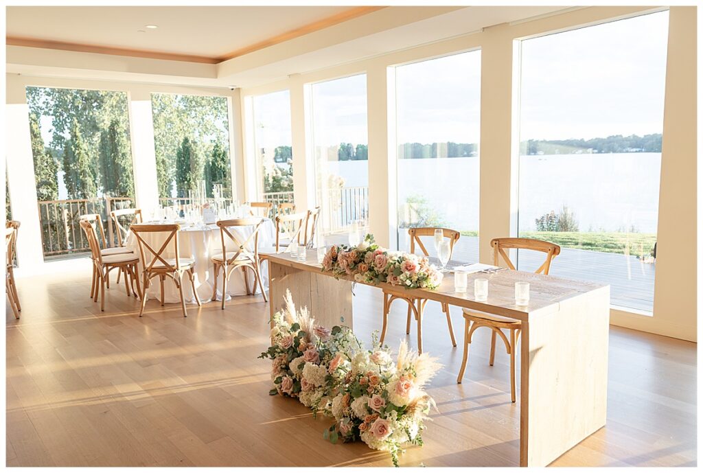 Head table at The Lakehouse, a Sapphire Event Group venue in Halifax, Cape Cod, Massachusetts.